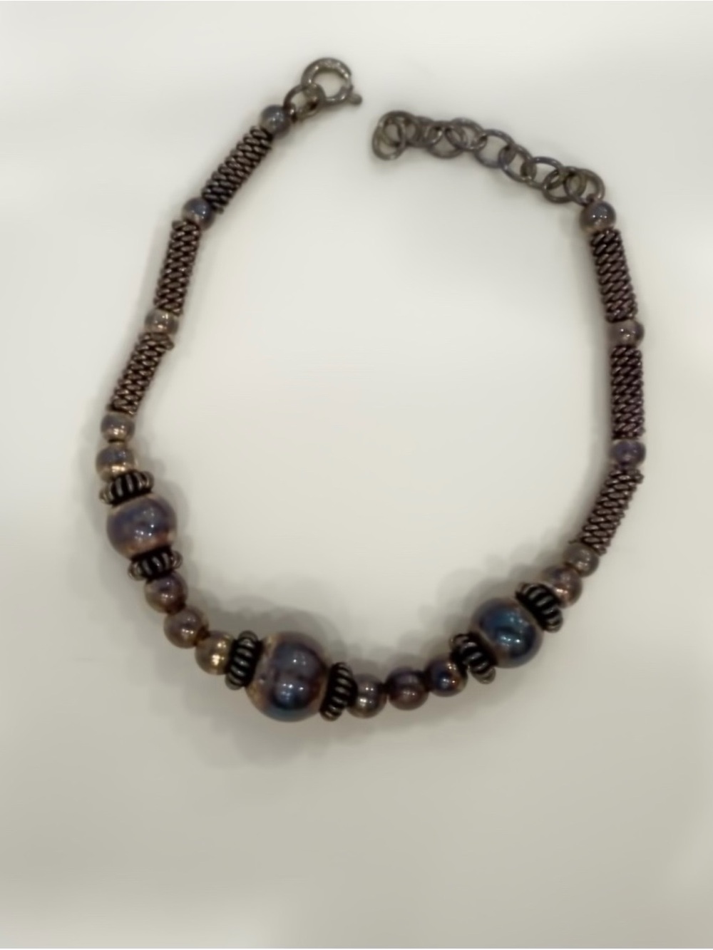 Vintage 90s Sterling Silver Textured Mesh & Beaded Ball Strand Bracelet